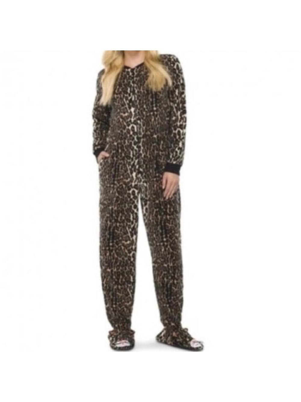 Nick & Nora Footed Cheetah Pajamas Size L Leopard Animal Print Footie